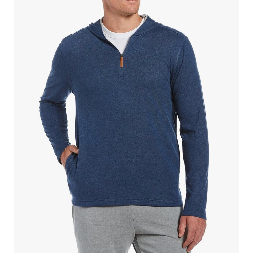 Cubavera Men's 1/4 Zip Heather Knit Blue Hoodie Jacket Medium NEW with tags